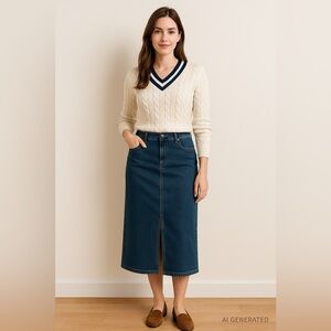Northern Reflections 14 Indigo Denim Midi Skirt Stretch Classic